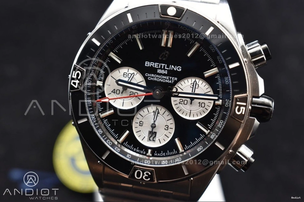 Bracelet SS 44mm Best B01 SS Dial A7750 BLSF Edition Black on 1:1 Chronomat 1123